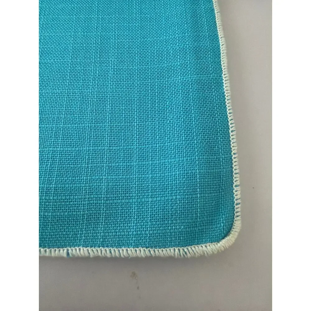 Vintage Mid Century Turquoise Linen Cloth Cocktail Napkins Set 6 Retro MCM Bar